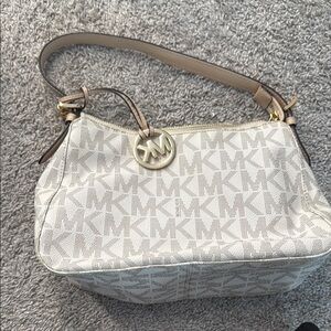 Michael Kors Cream Shoulder Bag with Monogram Charm